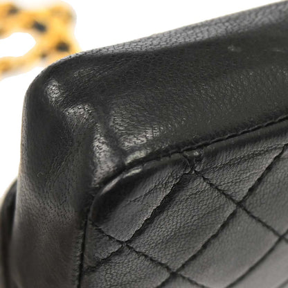 Chanel 1989-1991 Black Lambskin Micro Classic Flap Shoulder Bag Pochette