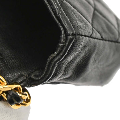 Chanel 1989-1991 Black Lambskin Micro Classic Flap Shoulder Bag Pochette