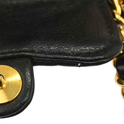 Chanel 1989-1991 Black Lambskin Micro Classic Flap Shoulder Bag Pochette