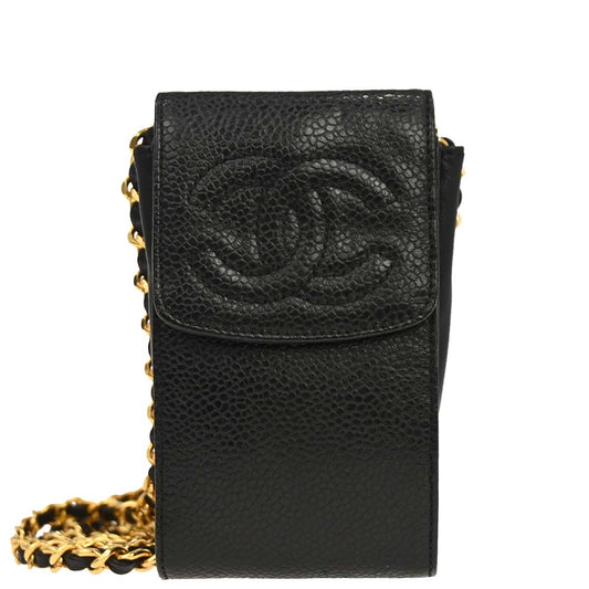 Chanel Black Caviar Skin Chain Shoulder Bag Pochette Phone Case