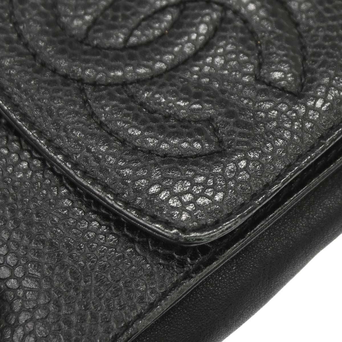 Chanel Black Caviar Skin Chain Shoulder Bag Pochette Phone Case