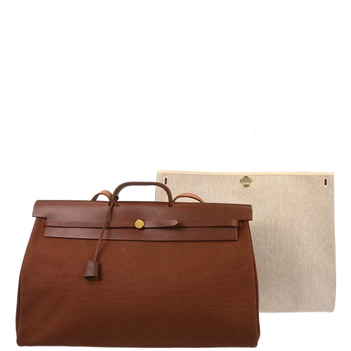 Hermes Brown Toile Officier H Herbag TGM 2 in 1 2way Shoulder Handbag