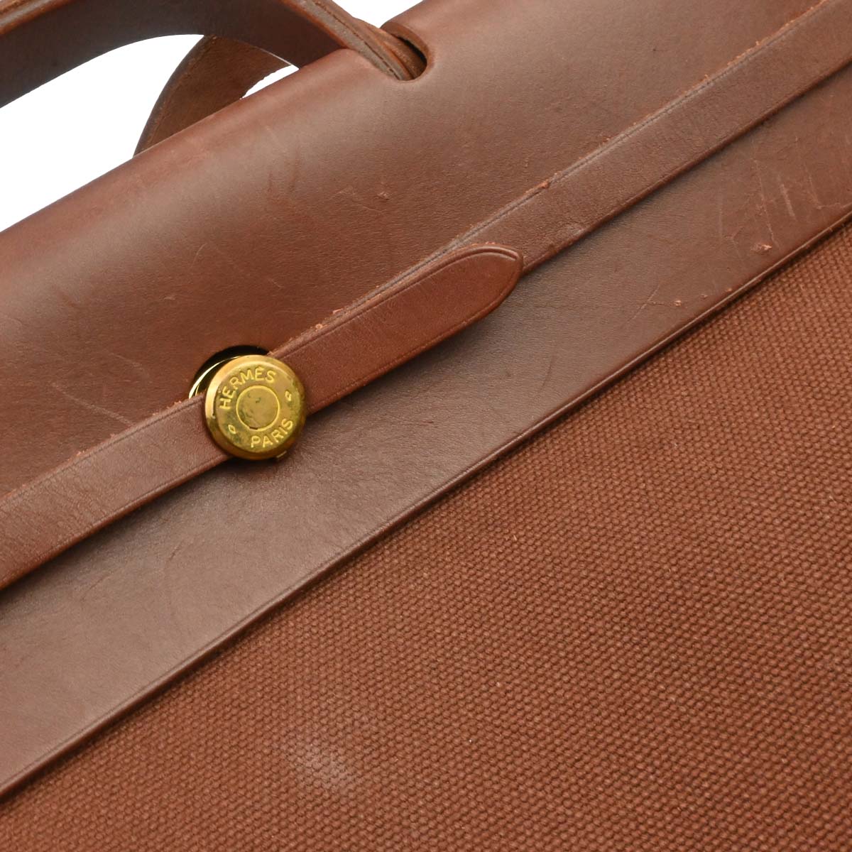Hermes Brown Toile Officier H Herbag TGM 2 in 1 2way Shoulder Handbag