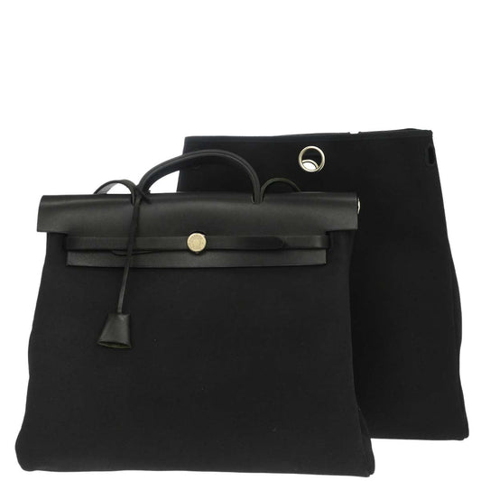 Hermes 2001 Black Toile Officier Herbag MM 2 in 1 Shoulder Handbag