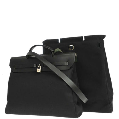 Hermes 2001 Black Toile Officier Herbag MM 2 in 1 Shoulder Handbag