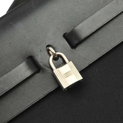 Hermes 2001 Black Toile Officier Herbag MM 2 in 1 Shoulder Handbag