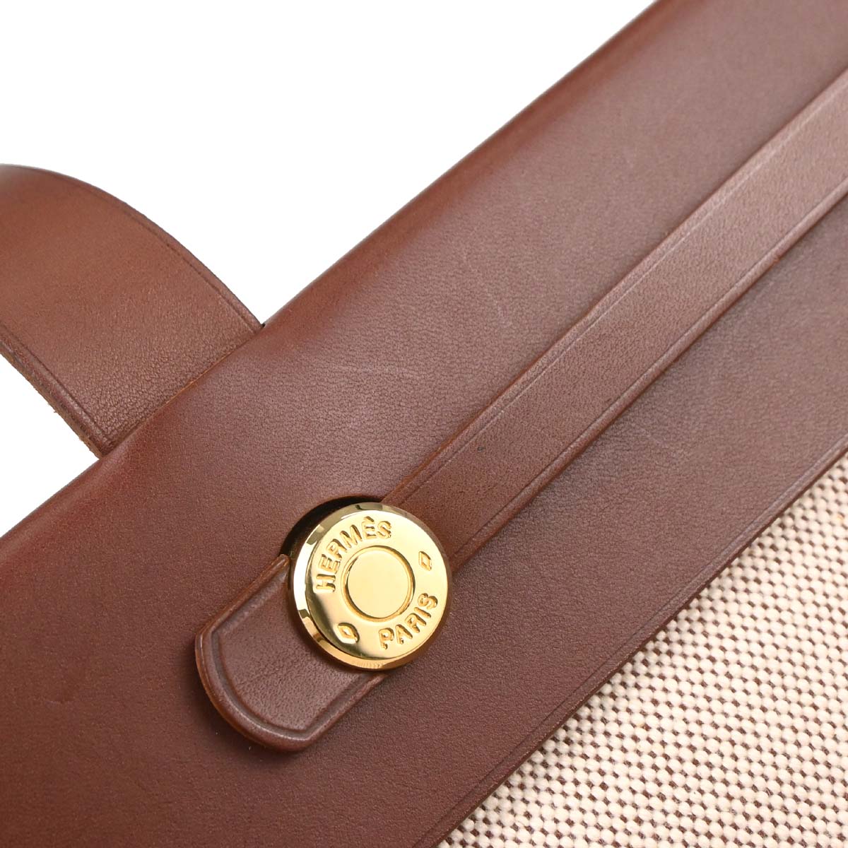 Hermes Beige Brown Toile H Officier Herbag Cabas MM 2 in 1 Handbag