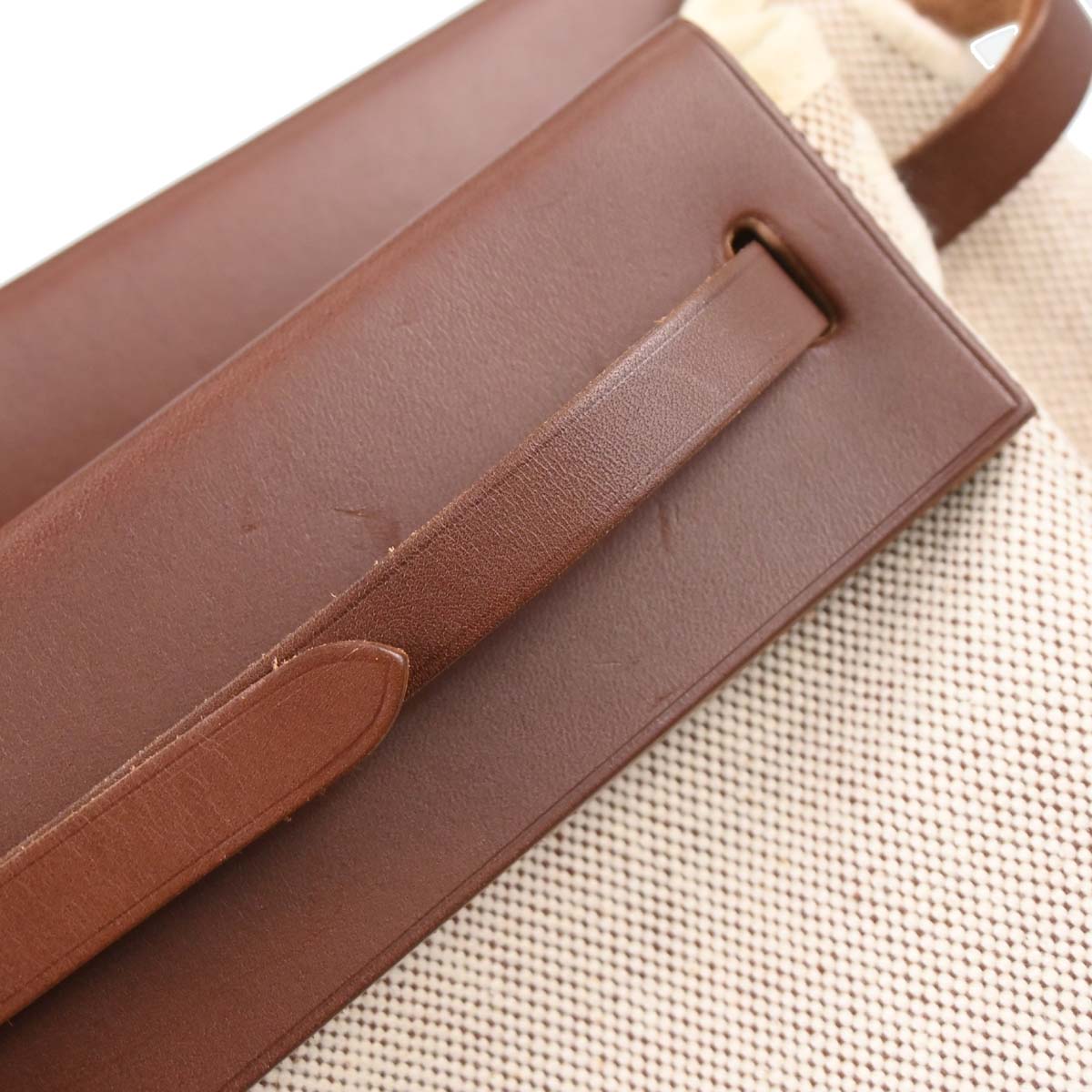 Hermes Beige Brown Toile H Officier Herbag Cabas MM 2 in 1 Handbag