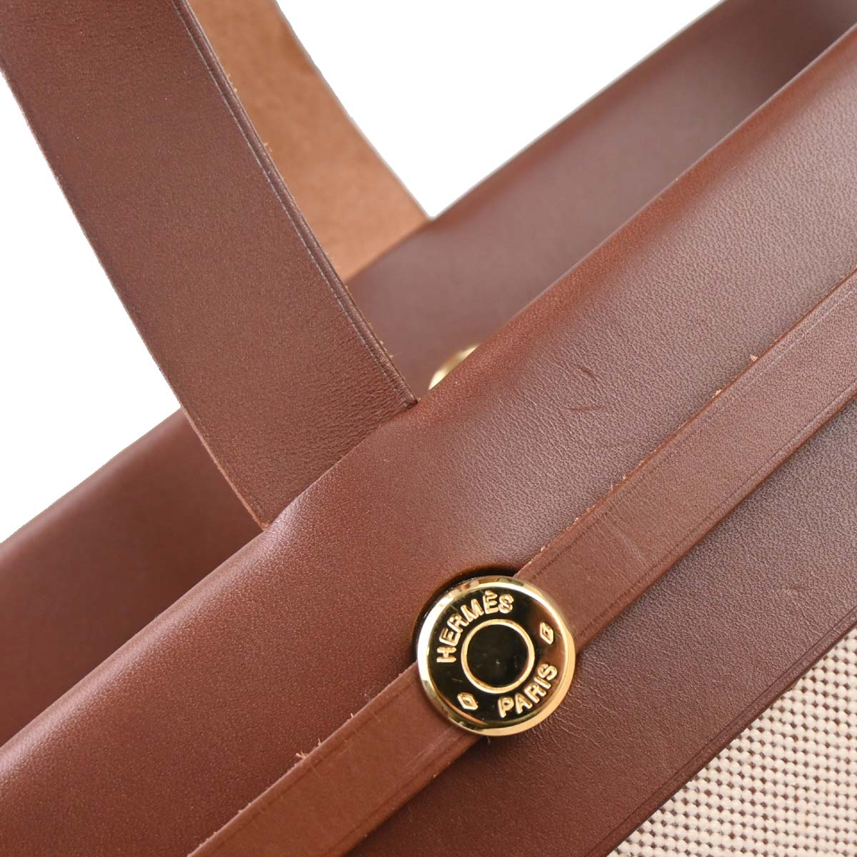 Hermes Beige Brown Toile H Officier Herbag Cabas MM 2 in 1 Handbag
