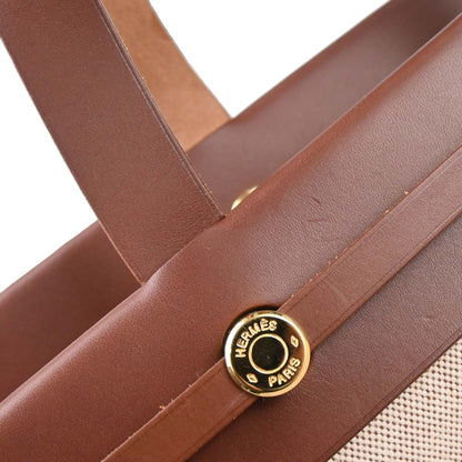 Hermes Beige Brown Toile H Officier Herbag Cabas MM 2 in 1 Handbag