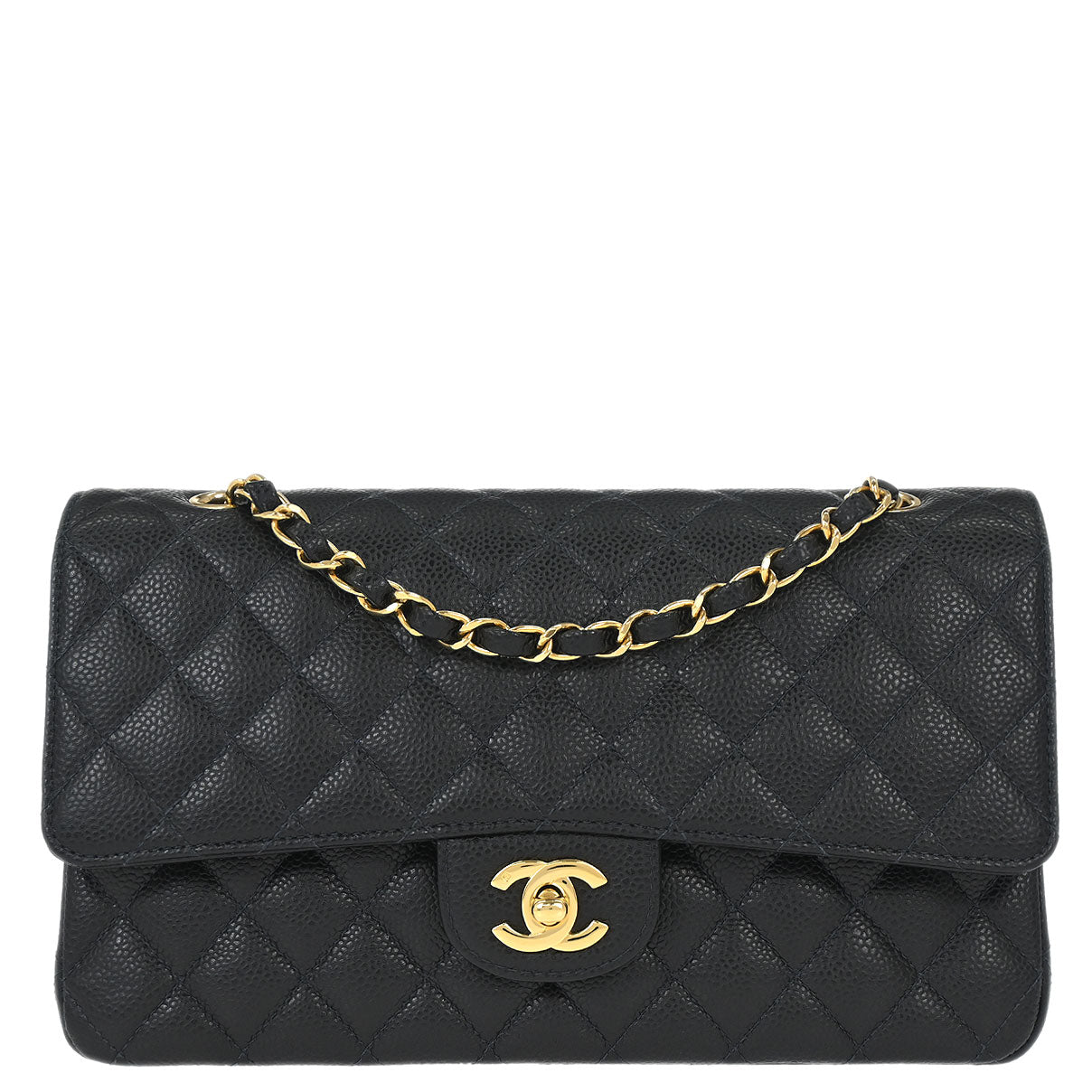Chanel Black Caviar Skin Medium Classic Double Flap Shoulder Bag