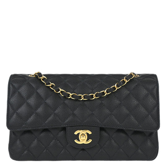 Chanel Black Caviar Skin Medium Classic Double Flap Shoulder Bag