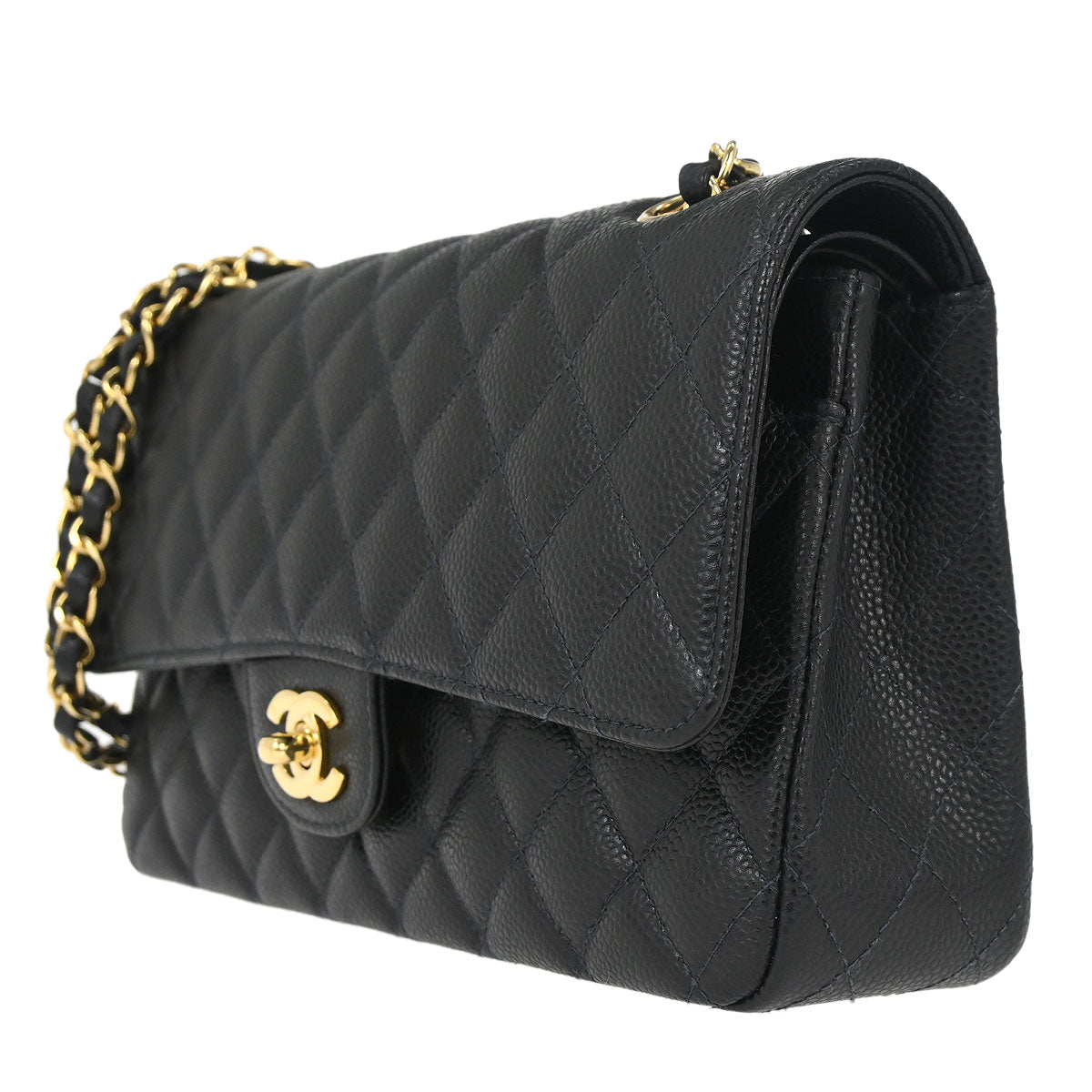 Chanel Black Caviar Skin Medium Classic Double Flap Shoulder Bag