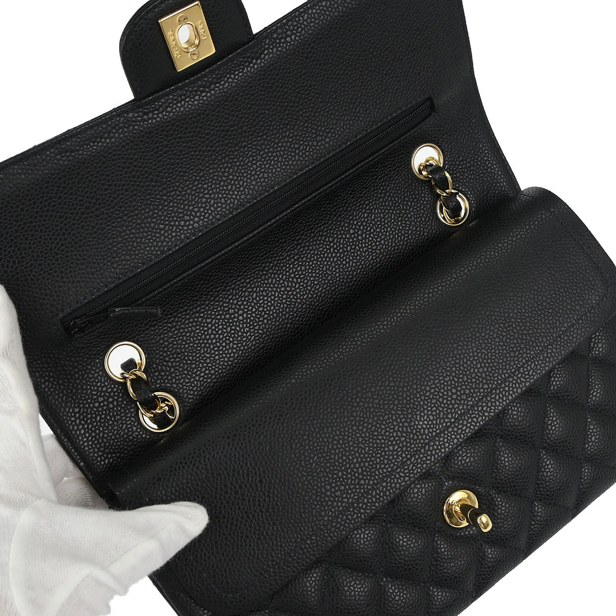 Chanel Black Caviar Skin Medium Classic Double Flap Shoulder Bag