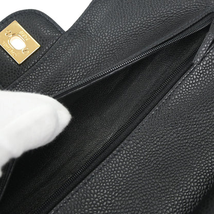 Chanel Black Caviar Skin Medium Classic Double Flap Shoulder Bag