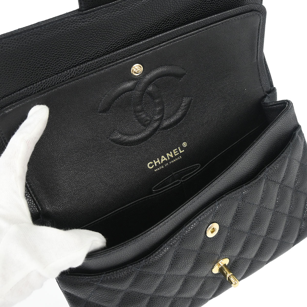 Chanel Black Caviar Skin Medium Classic Double Flap Shoulder Bag