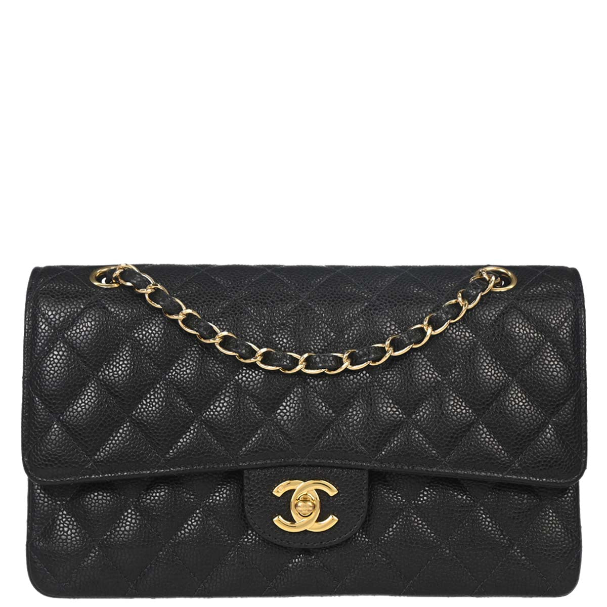 Chanel 2005-2006 Black Caviar Skin Medium Classic Double Flap Shoulder Bag