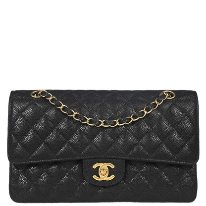 Chanel 2005-2006 Black Caviar Skin Medium Classic Double Flap Shoulder Bag
