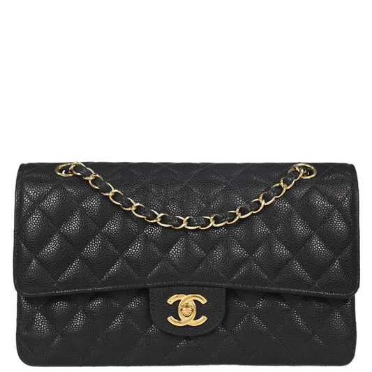Chanel 2005-2006 Black Caviar Skin Medium Classic Double Flap Shoulder Bag