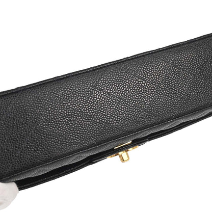Chanel 2005-2006 Black Caviar Skin Medium Classic Double Flap Shoulder Bag