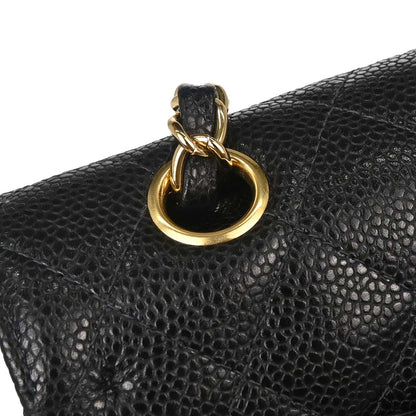 Chanel 2005-2006 Black Caviar Skin Medium Classic Double Flap Shoulder Bag