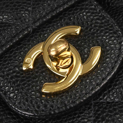 Chanel 2005-2006 Black Caviar Skin Medium Classic Double Flap Shoulder Bag