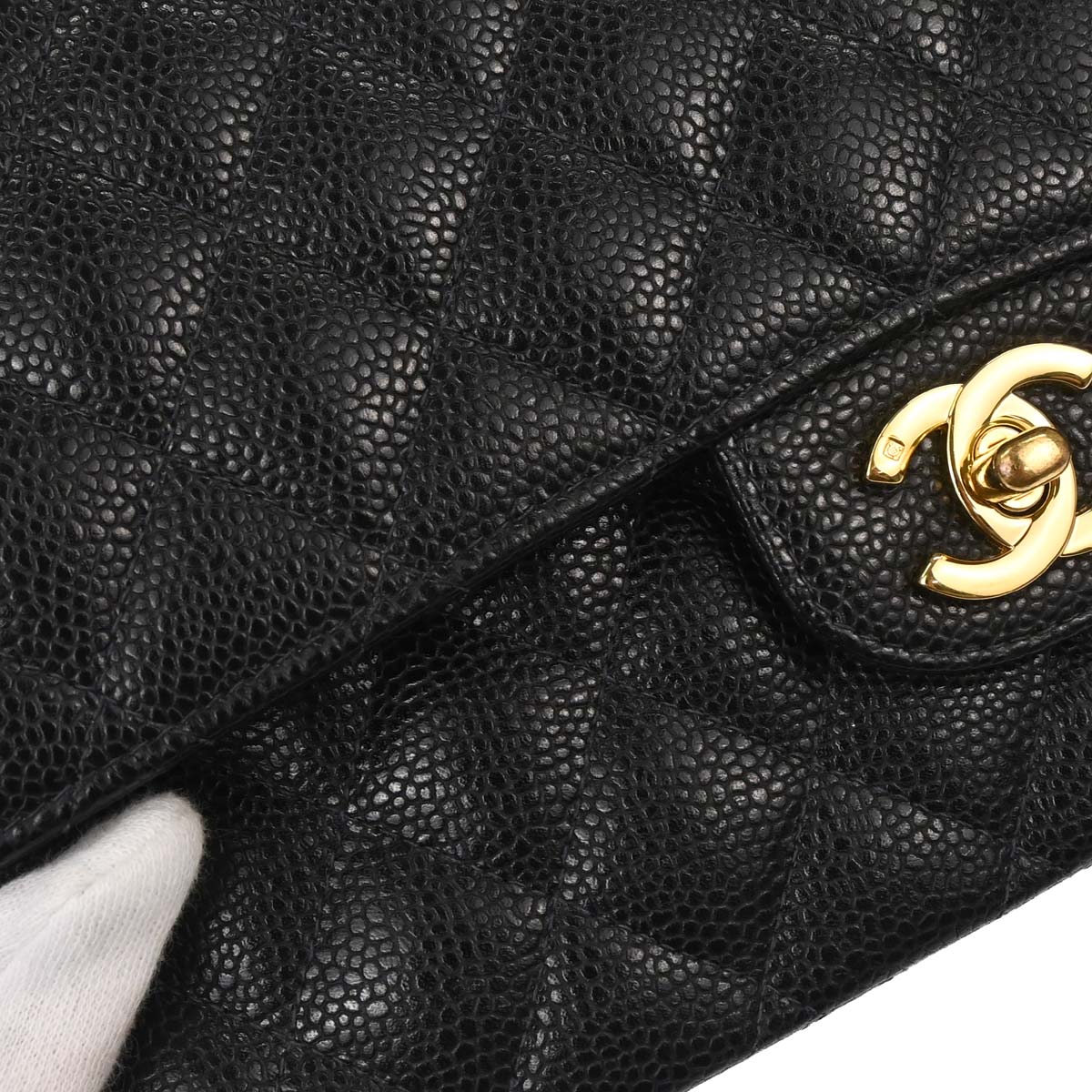 Chanel 2005-2006 Black Caviar Skin Medium Classic Double Flap Shoulder Bag