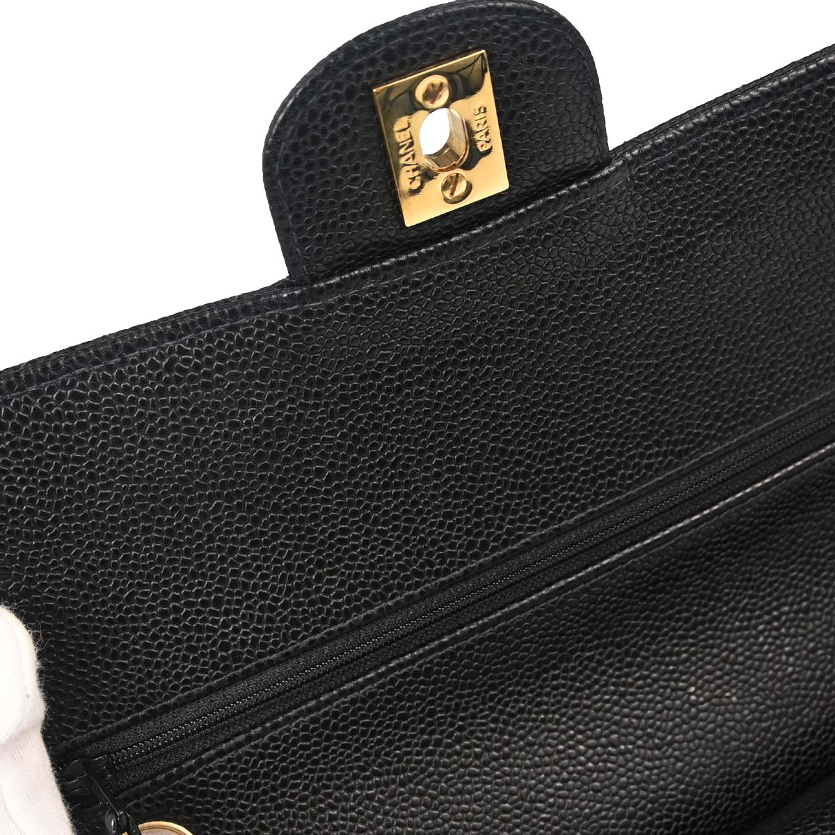 Chanel 2005-2006 Black Caviar Skin Medium Classic Double Flap Shoulder Bag