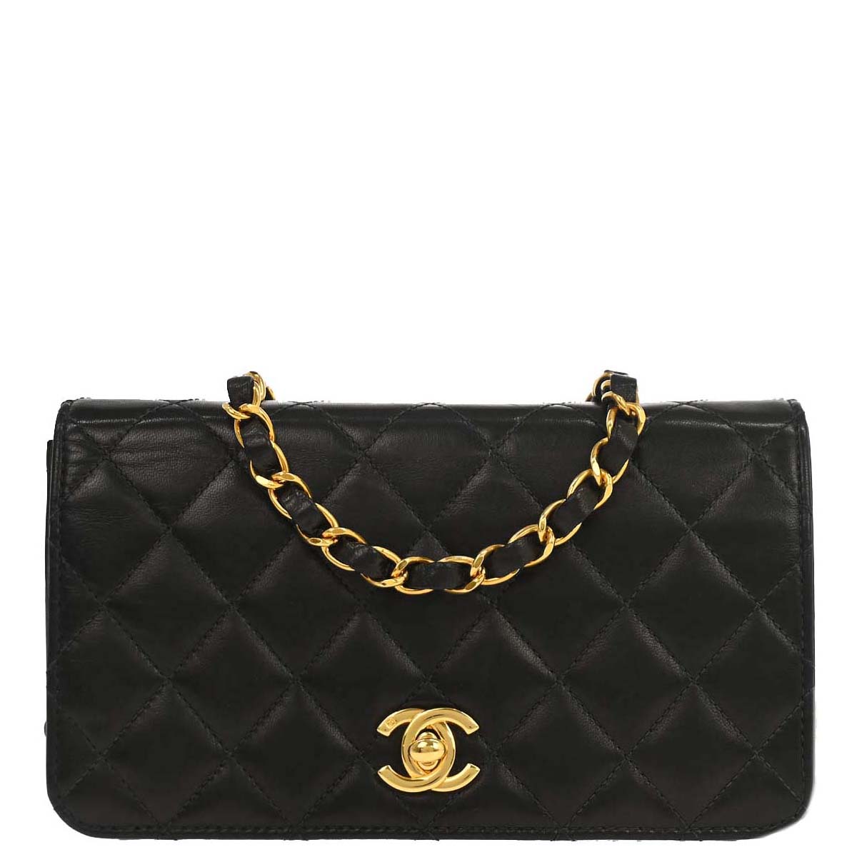 Chanel 2005-2006 Black Lambskin Turnlock Mini Full Flap Shoulder Bag