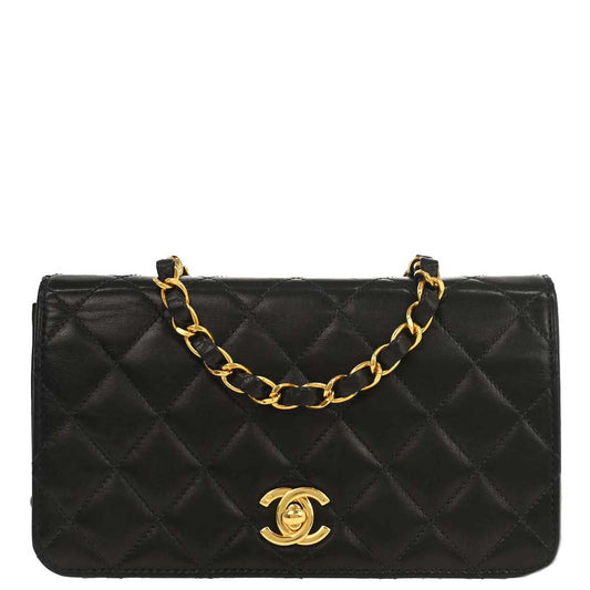 Chanel 2005-2006 Black Lambskin Turnlock Mini Full Flap Shoulder Bag