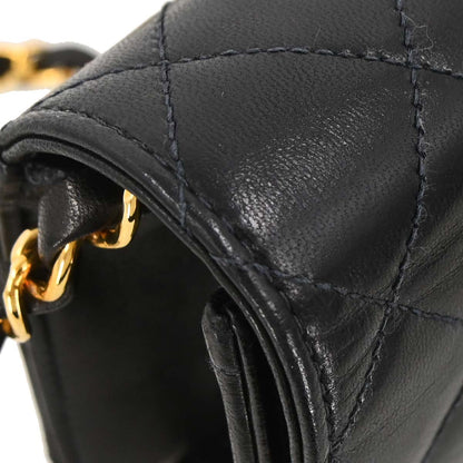 Chanel 2005-2006 Black Lambskin Turnlock Mini Full Flap Shoulder Bag