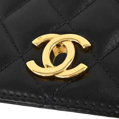 Chanel 2005-2006 Black Lambskin Turnlock Mini Full Flap Shoulder Bag