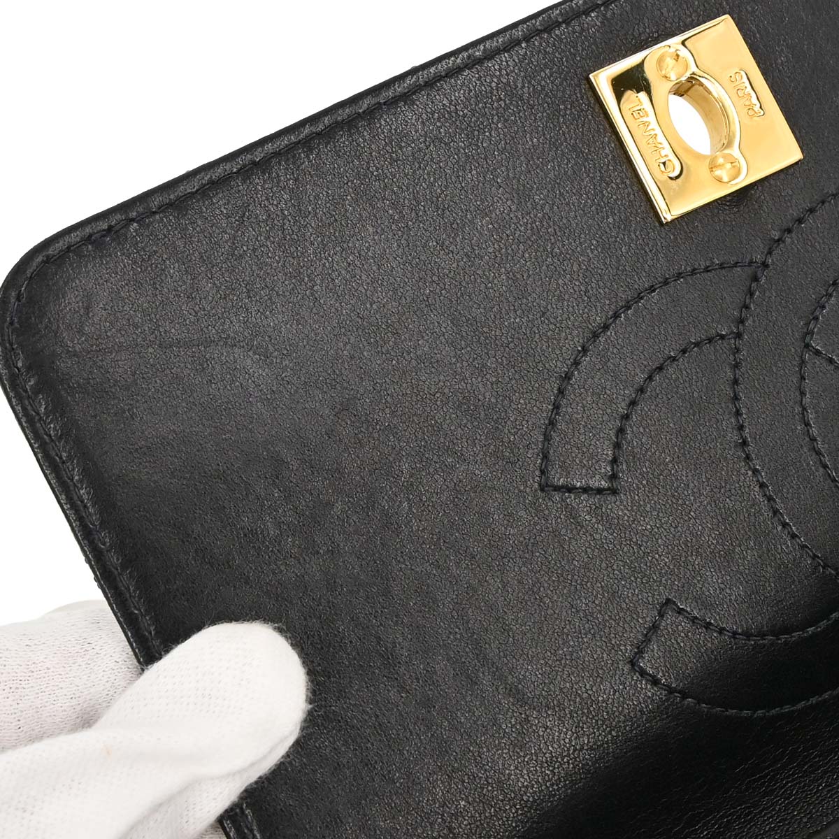 Chanel 2005-2006 Black Lambskin Turnlock Mini Full Flap Shoulder Bag