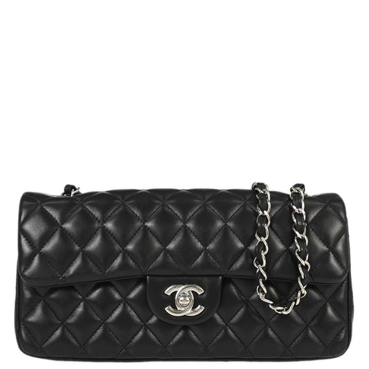 Chanel Black Lambskin East West Shoulder Bag