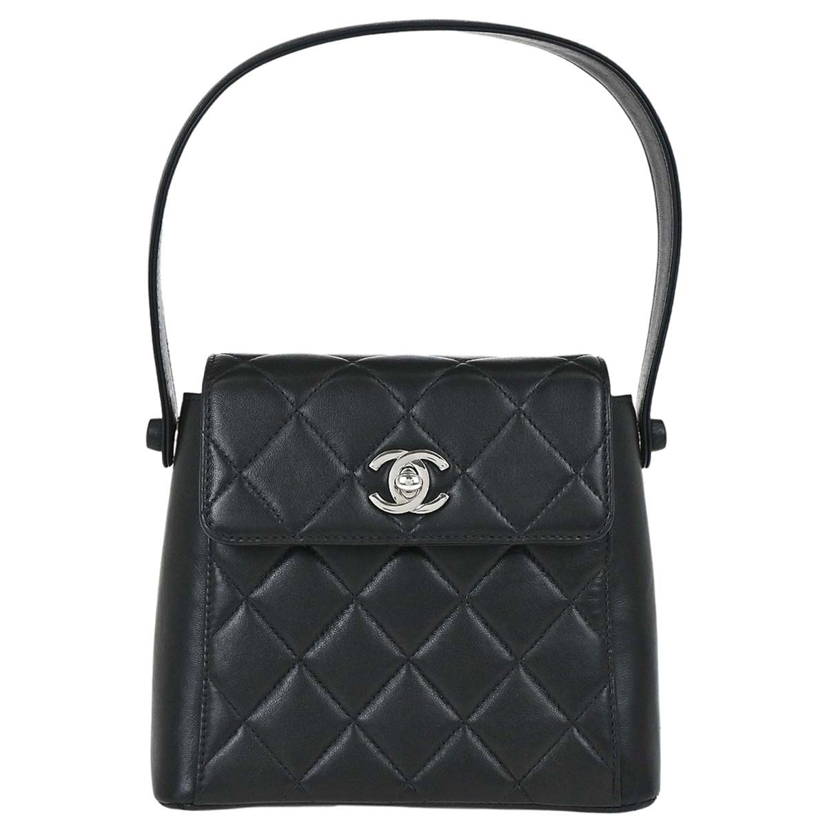 Chanel 1997-1999 Black Lambskin Straight Flap Handbag