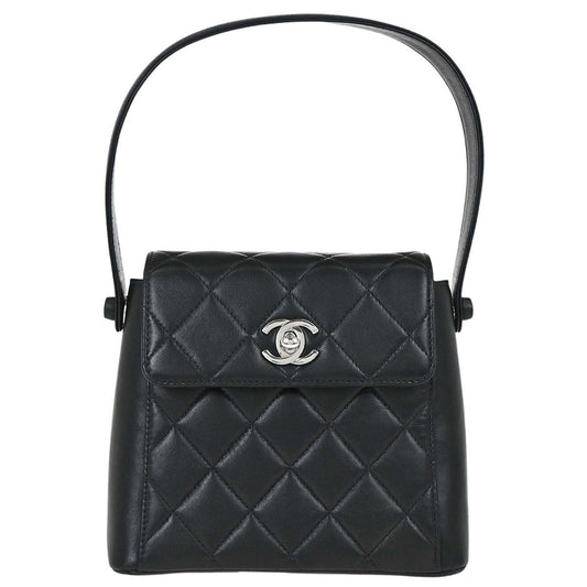 Chanel 1997-1999 Black Lambskin Straight Flap Handbag