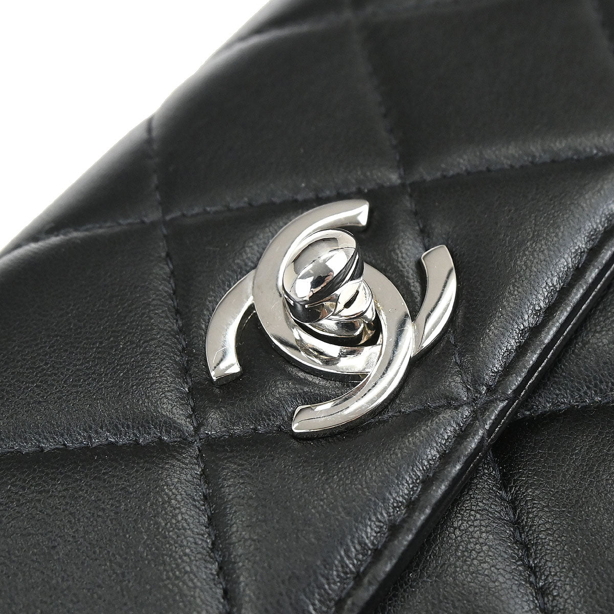 Chanel 1997-1999 Black Lambskin Straight Flap Handbag