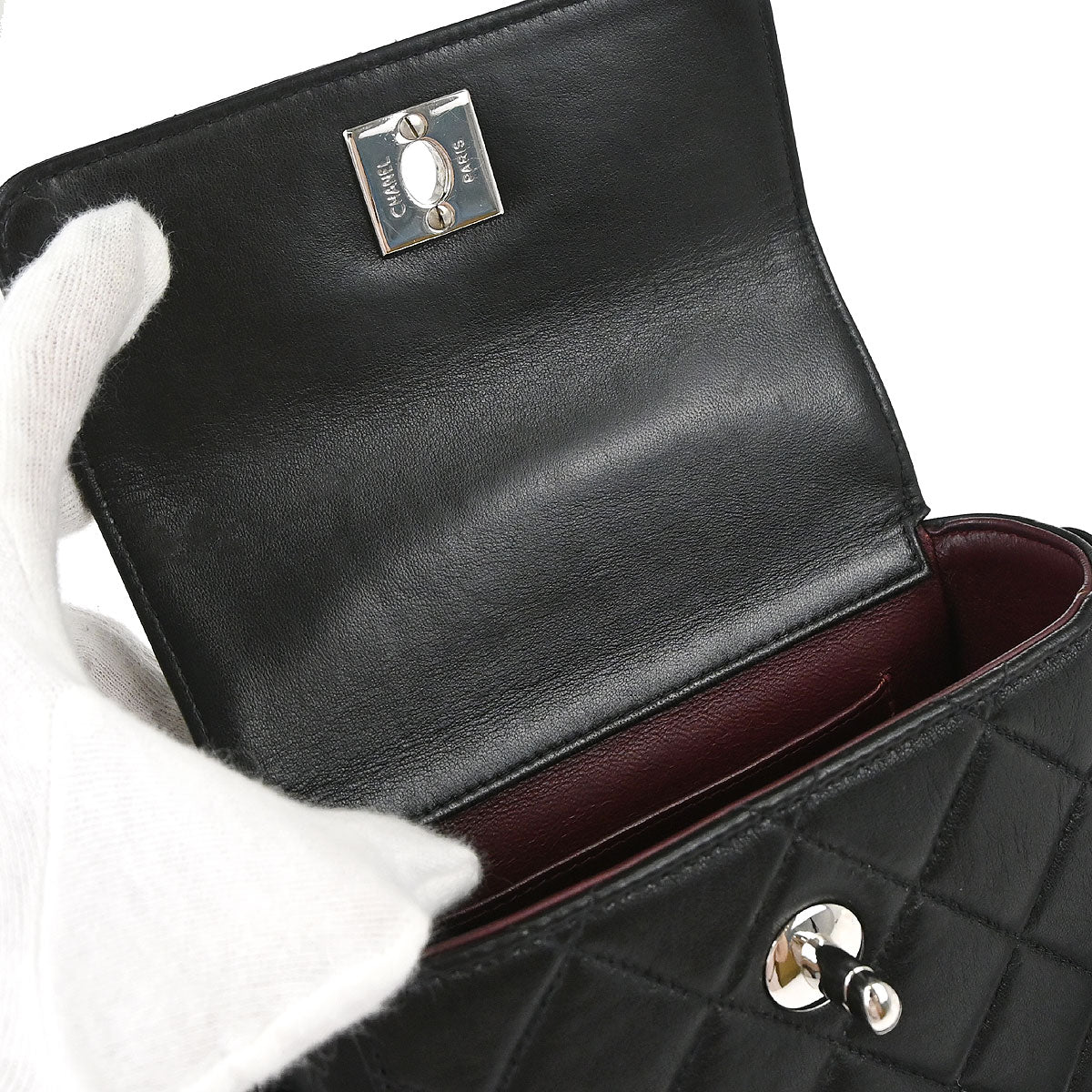 Chanel 1997-1999 Black Lambskin Straight Flap Handbag
