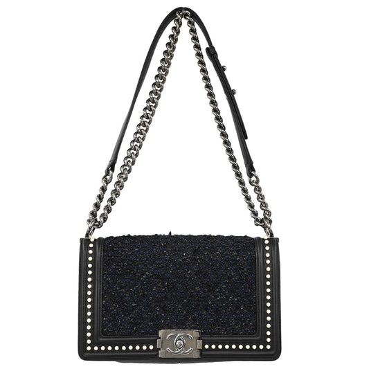 Boy Chanel Black Lambskin Tweed Medium Shoulder Bag