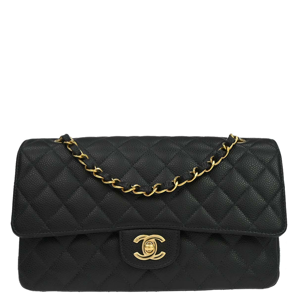 Chanel 2005-2006 Black Caviar Skin Medium Classic Double Flap Shoulder Bag