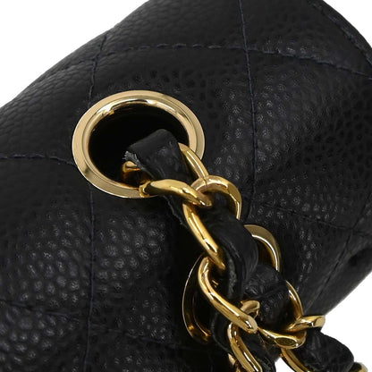 Chanel 2005-2006 Black Caviar Skin Medium Classic Double Flap Shoulder Bag