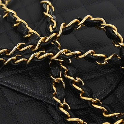 Chanel 2005-2006 Black Caviar Skin Medium Classic Double Flap Shoulder Bag