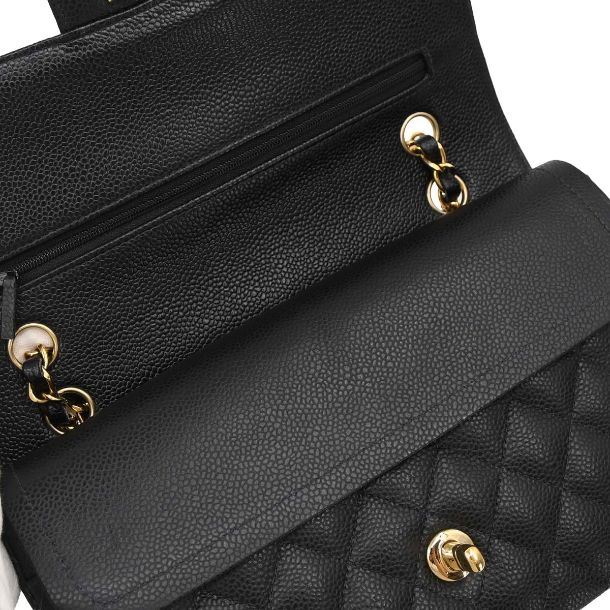 Chanel 2005-2006 Black Caviar Skin Medium Classic Double Flap Shoulder Bag