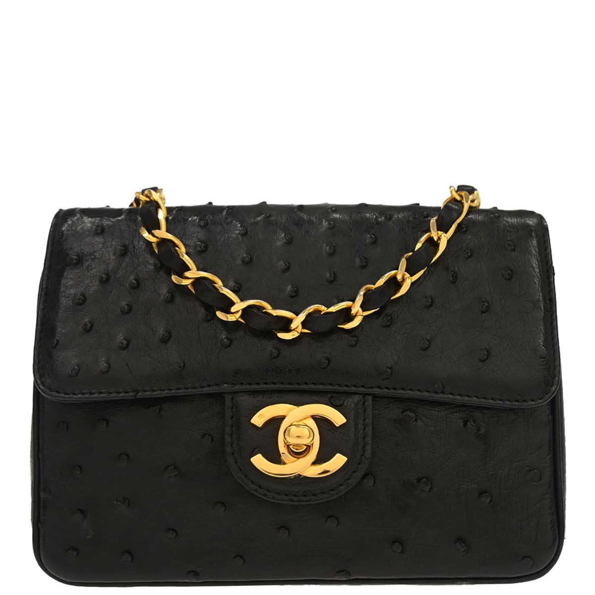 Chanel * 1986-1988 Black Ostrich Mademoiselle Mini Classic Square Flap Bag 17