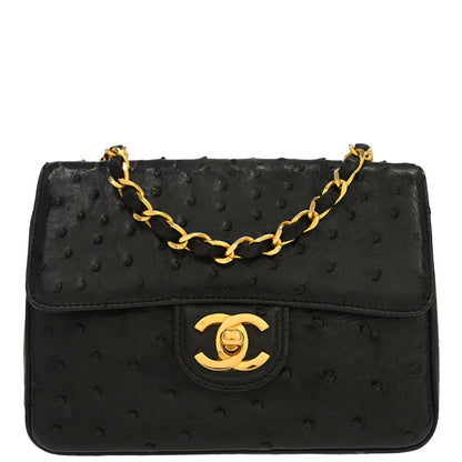 Chanel * 1986-1988 Black Ostrich Mademoiselle Mini Classic Square Flap Bag 17