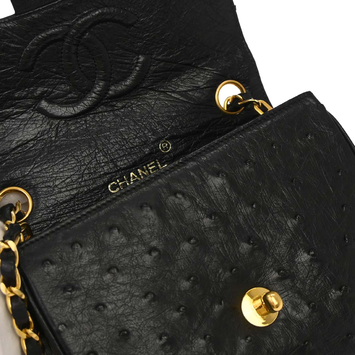 Chanel * 1986-1988 Black Ostrich Mademoiselle Mini Classic Square Flap Bag 17