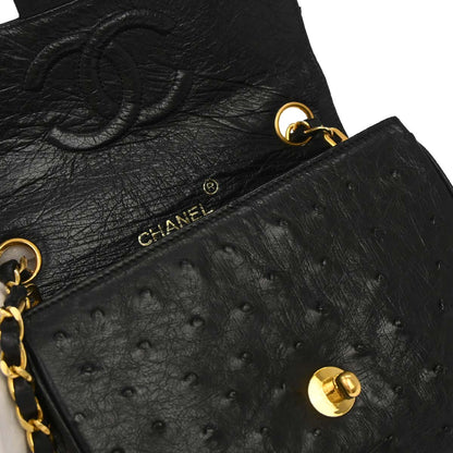 Chanel * 1986-1988 Black Ostrich Mademoiselle Mini Classic Square Flap Bag 17
