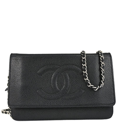 Chanel Black Caviar Skin Timeless WOC Wallet on Chain Shoulder Bag