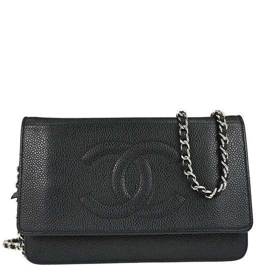 Chanel Black Caviar Skin Timeless WOC Wallet on Chain Shoulder Bag