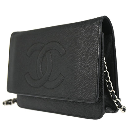Chanel Black Caviar Skin Timeless WOC Wallet on Chain Shoulder Bag